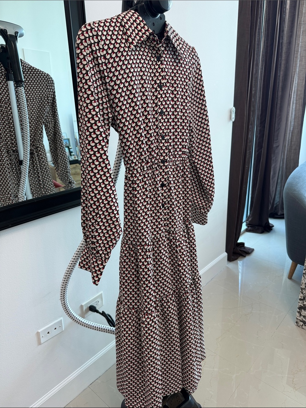 MELLODAY Black and White Geometric Button-Front Maxi Dress